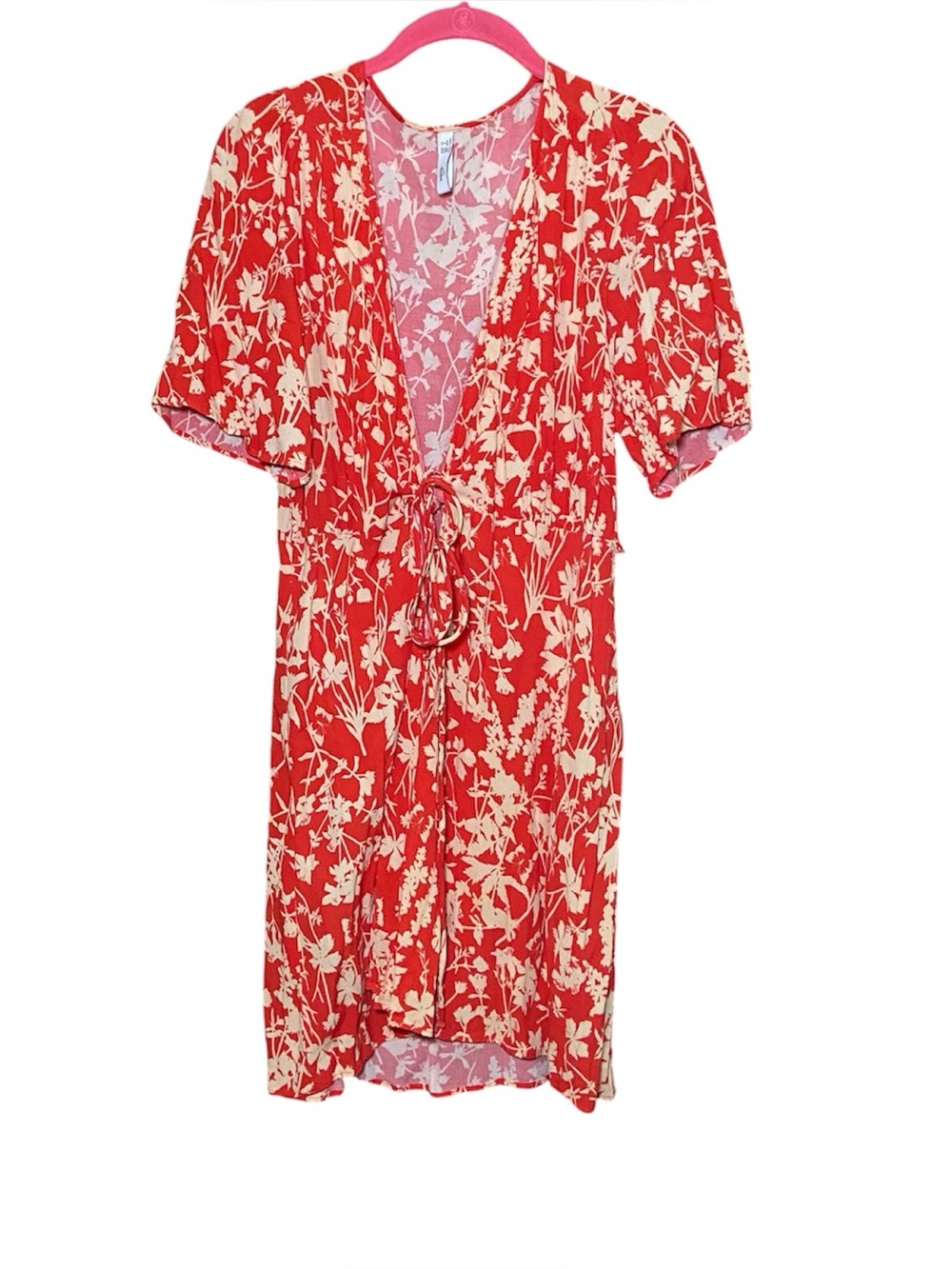 Mango Casual Floral Print Wrap Dress Womens 2 Red Missing Belt